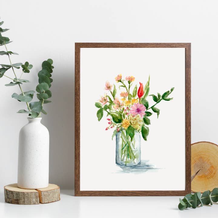 Lámina «Mason Jar Zinnia» para venta al por mayor de Shelly Cluff Art