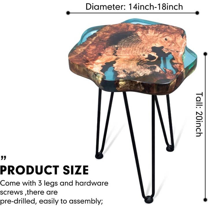 Tuzech Leather - Wholesale Side Table - Crystal Clear Epoxy Resin Natural Edge Wood End & Side Table