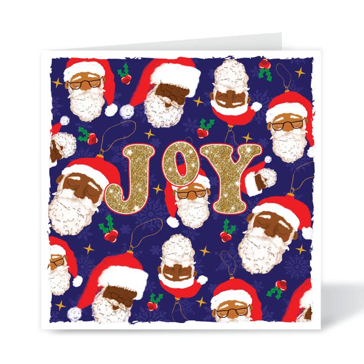 Schwarzer Weihnachtsmann Freude Weihnachtskarte – Vielfältige inklusive Feiertagsgrußkarte | Fefus Designs für den Großhandel von Fefus Designs