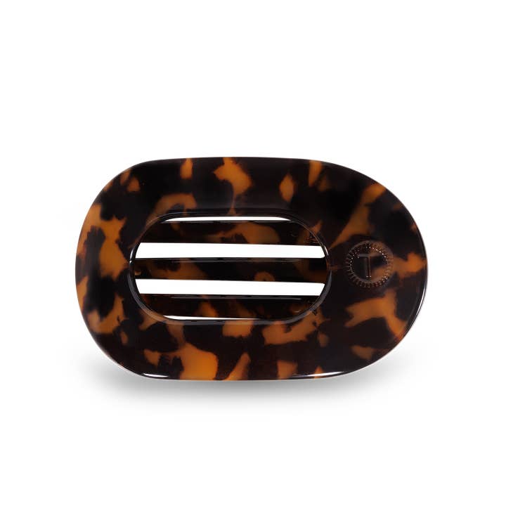 TELETIES - Wholesale Hair Clip - Women's - Round Flat Hair Clip | Small | Tortoise