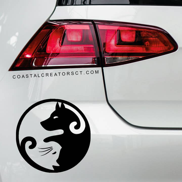 Coastal Creators of Connecticut - Wholesale Sticker - Yin Yang Dog & Cat Vinyl Sticker (Black, Packaged)4