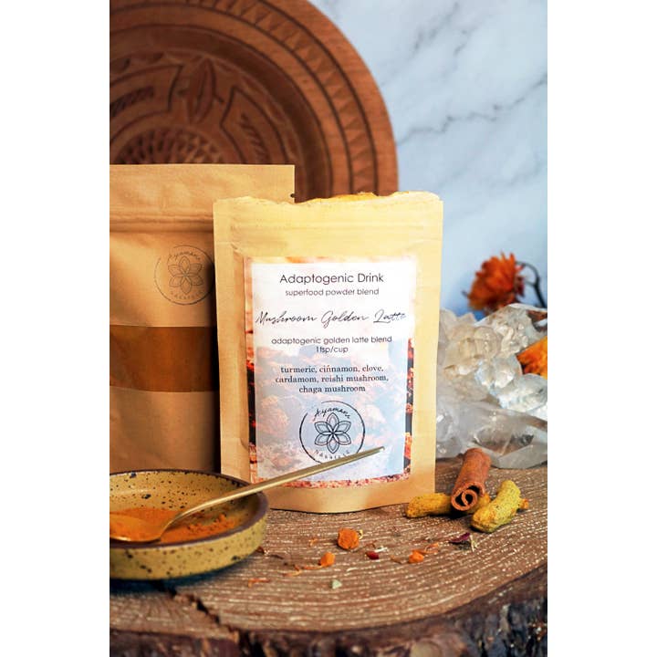 Ayamani Naturals - Vente Boisson diététique en poudre - Golden Latte aux champignons avec Reishi et Chaga, lait doré adaptogène vegan3
