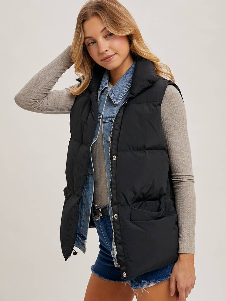 Bluivy - Wholesale Outerwear Vest - Women's - DENIM LAYERED PUFFER VEST3