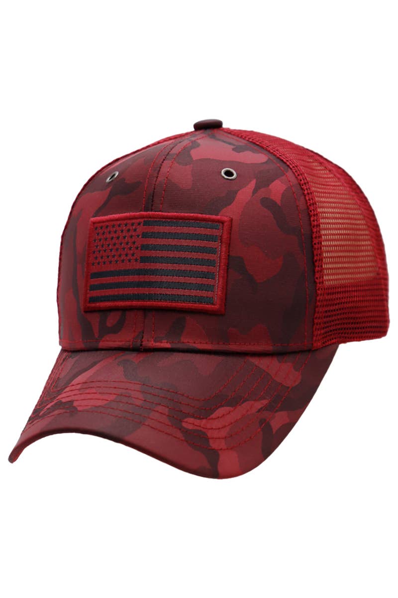 Cap Zone – Engroshandel Trucker hat - Unisex – Camo Mesh Truckerhat med amerikansk flag0