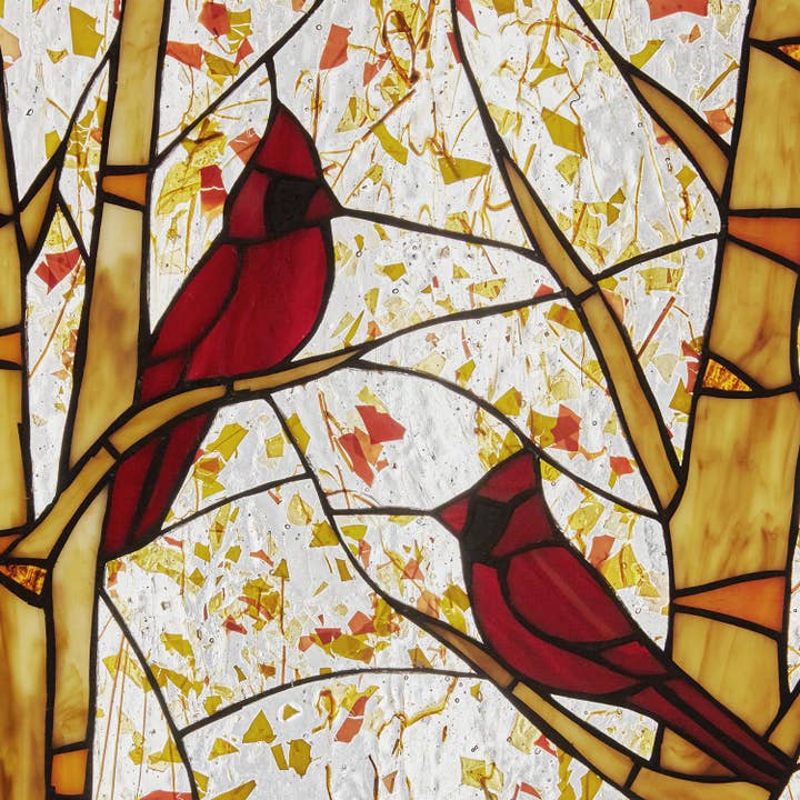 River of Goods - Wholesale Suncatcher - 14"H Eden Red Cardinals in Autumn Stained Glass Window Panel