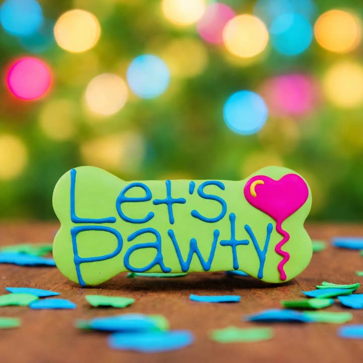 6" Novelty Dog Cookie – Let’s Pawty | 12-Pack for wholesale by fetch! Dog Treats
