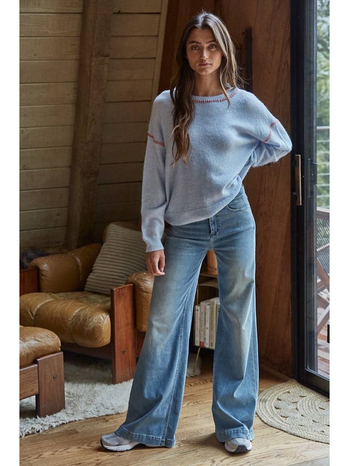 By Together - Wholesale Knit Sweater - Women's - W2103 | Knit Sweater With Contrast Stitches Detail