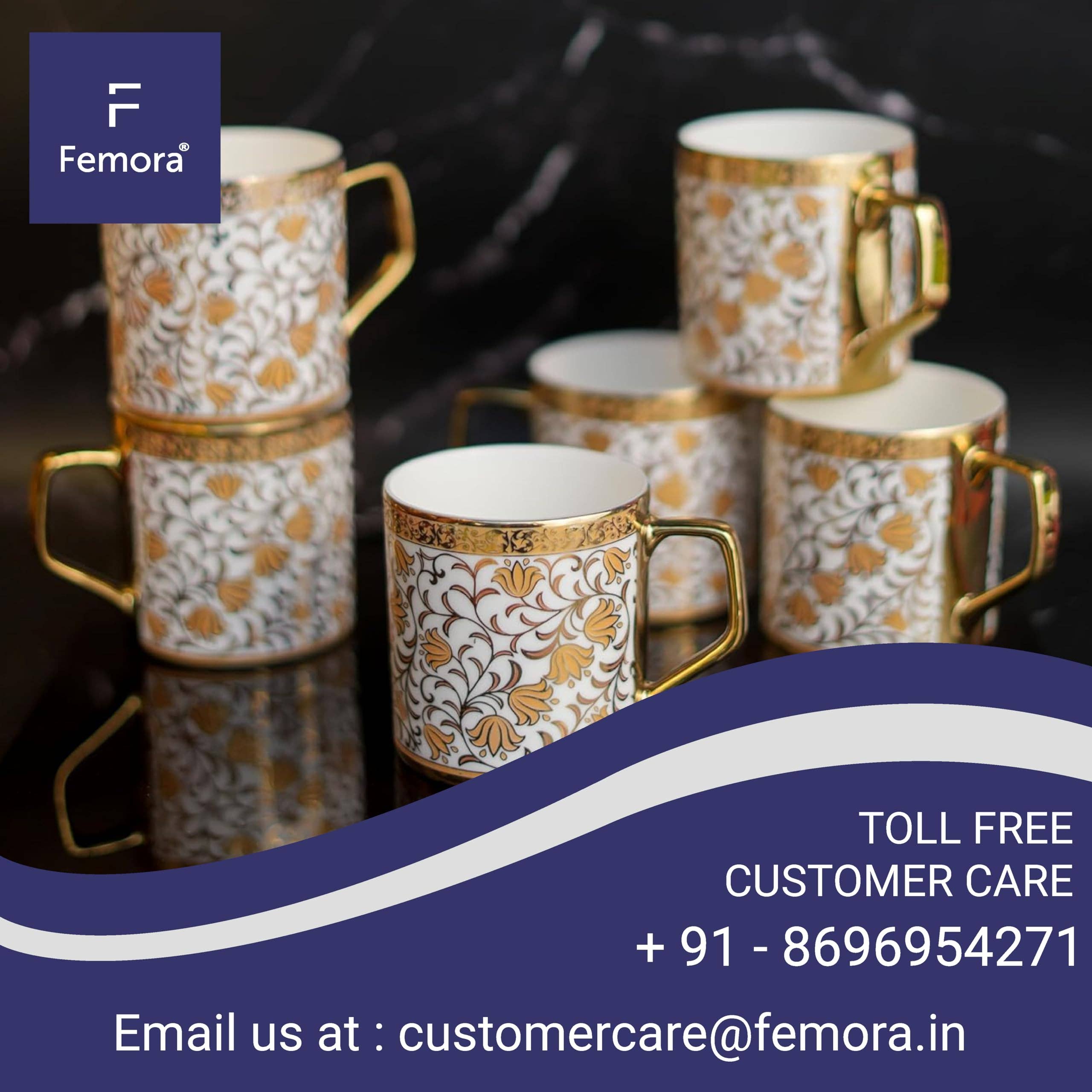 Femora - Wholesale Tea Set - Femora Turkish Floral Pattern Gold Ceramic Tea Cups |6.09 Oz4