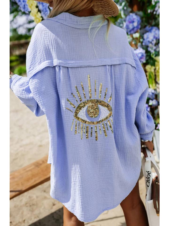 ESTEE BROWN – wholesale Buttoned-down shirt – Women's – Cotton gauze shirt with eye pattern - 6622