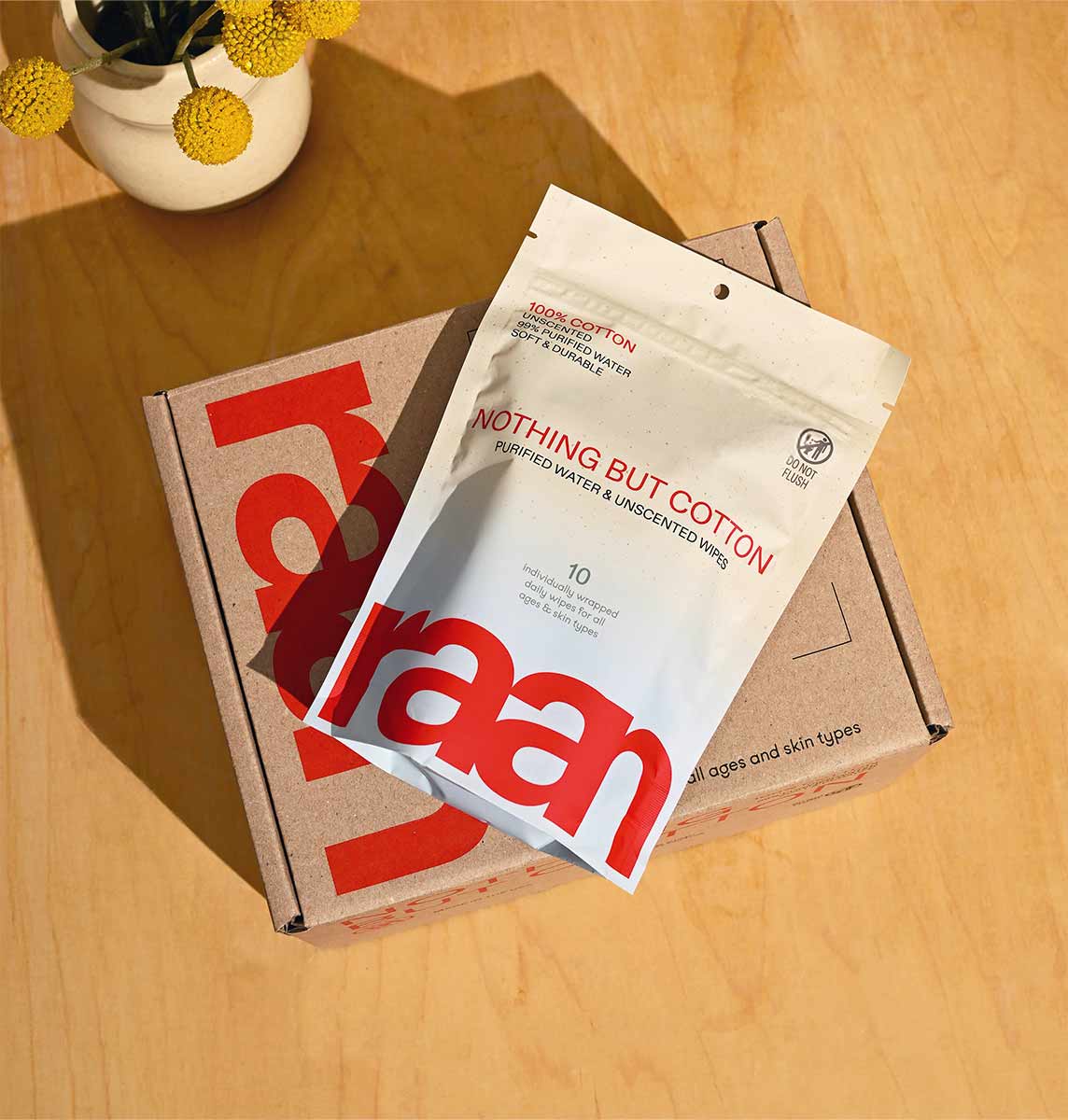 Raan inc - Wholesale Face & Body Wipes - 100% COTTON WATER WIPES, UNBLEACHED. POCKET SIZE6