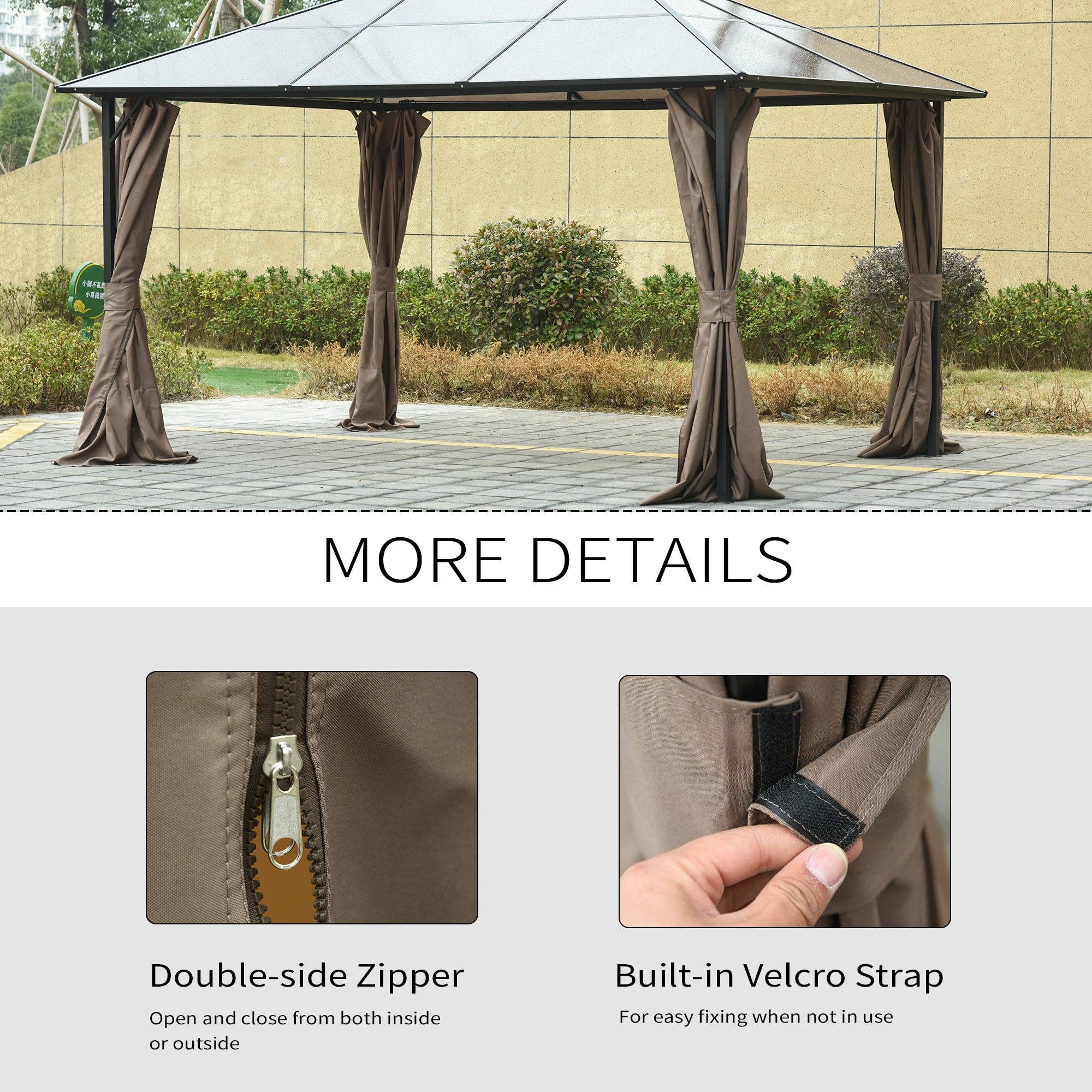 39F Inc. - Wholesale Outdoor Ornament/Decor - 10x12ft Gazebo Sidewall Curtain Set with Hooks Brown4