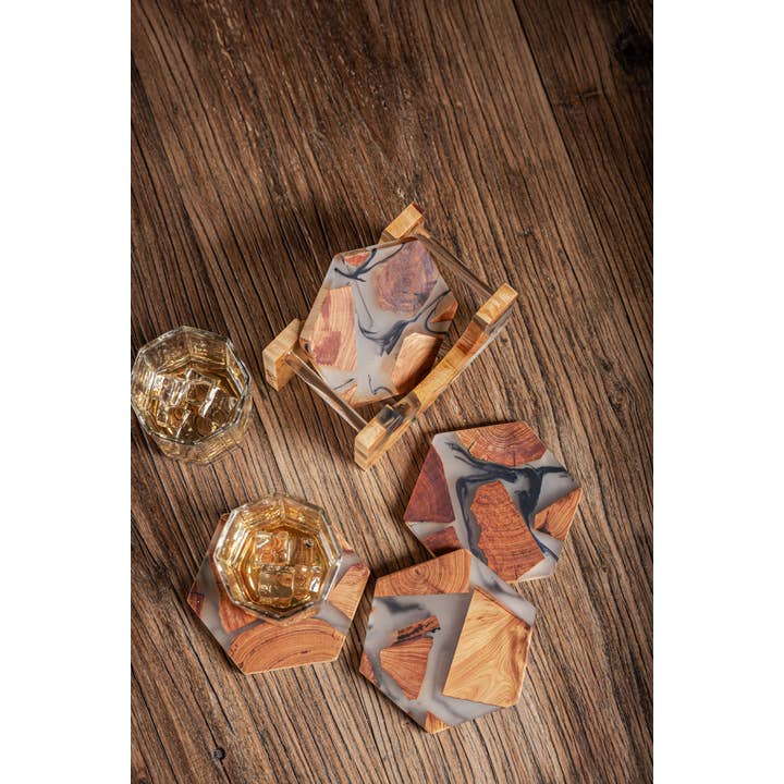 Gohobi – wholesale Coasters – One Hexagon shaped Wooden Resin Coaster (11CM, Hexagon)