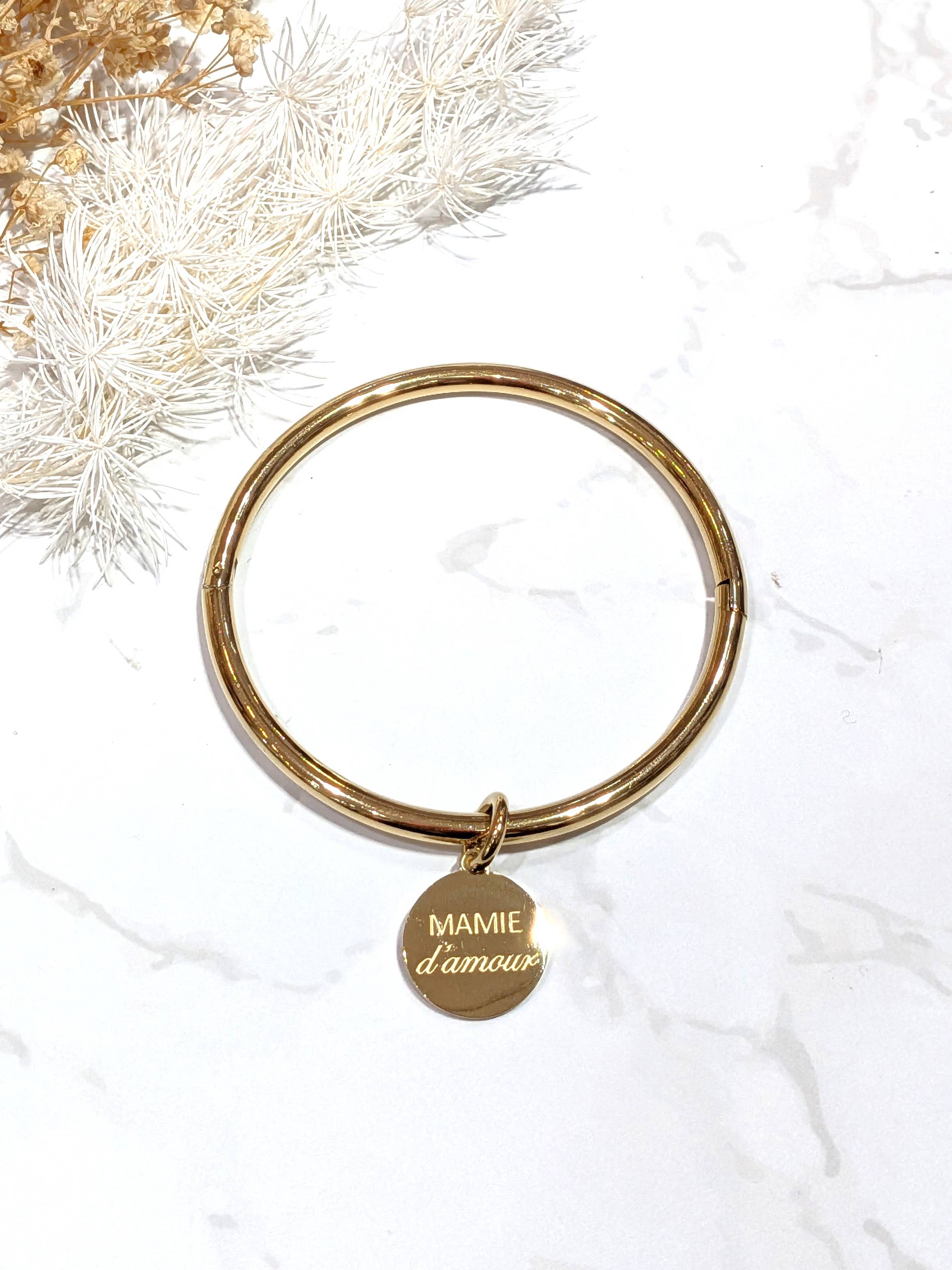 LOLO & YAYA - Wholesale Bangle Bracelet - Rigid bangle charm message *LOVE YOU GRANDMA*