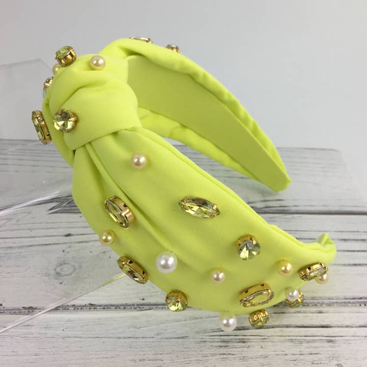Modieuze knoophoofdband met gele steen/parelmoer voor wholesale door SongLily