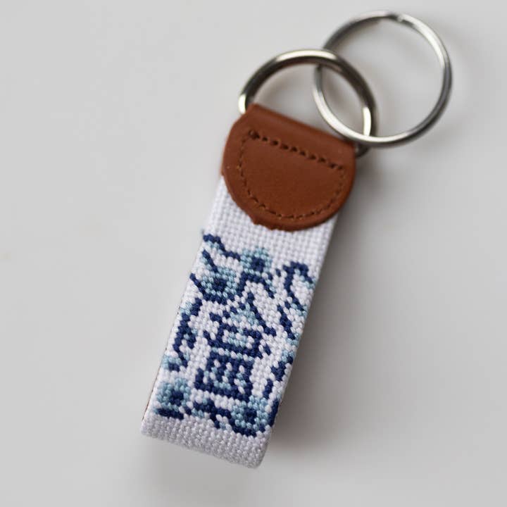 Chinoiserie Needlepoint Key Chain for wholesale by York Design Co