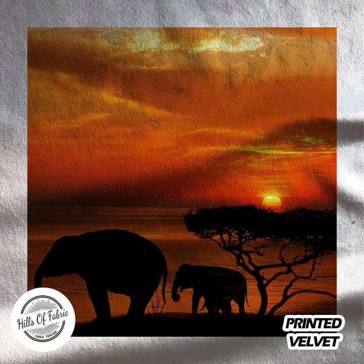 Hills Of Fabric – Großhandel Stoff – Elefant Sonnenuntergang Afrika Tiere bedruckt Dschungel Stoff-Panel