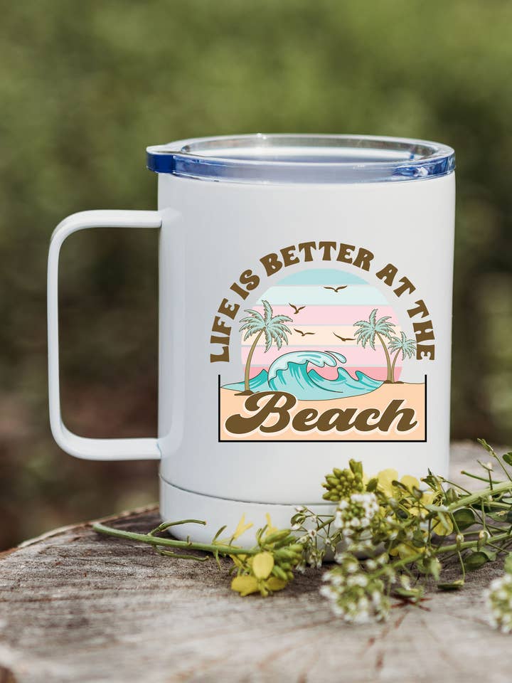 Stainless Steel Coffee Tumbler, Coffee Tumbler with Handle for wholesale by Lester Lou’s Designs