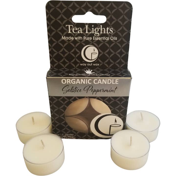 Solstice Peppermint - Organic Holiday Tealight Candle 4-pack for wholesale by Way Out Wax