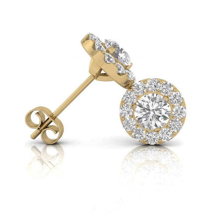 0.75 CT Natural Diamond Halo Stud Earring in 14K Yellow Gold for wholesale by TimeLe$$ Classics