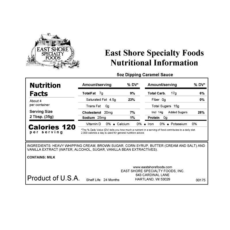 East Shore Specialty Foods, Inc. - Vente Sauces caramel - Sauces à trempage East Shore - Caramel - 5oz1
