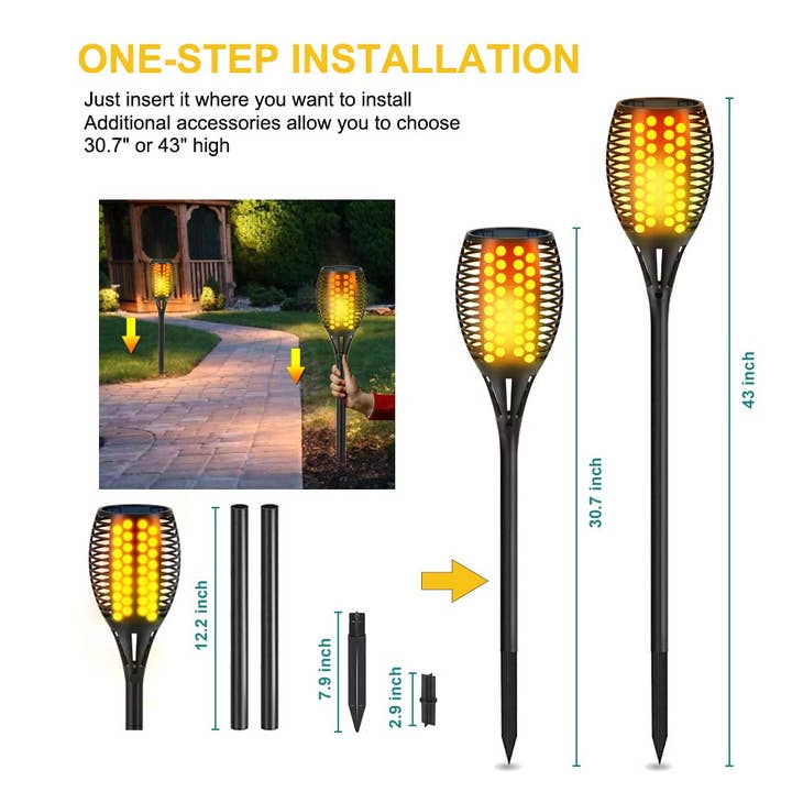 OutdoorSolarOutlet – wholesale Outdoor/lawn light – 4-Pack Solar Flickering Flames Torch Lights Outdoor Dusk to Dawn Auto On/Off 43 Inch3