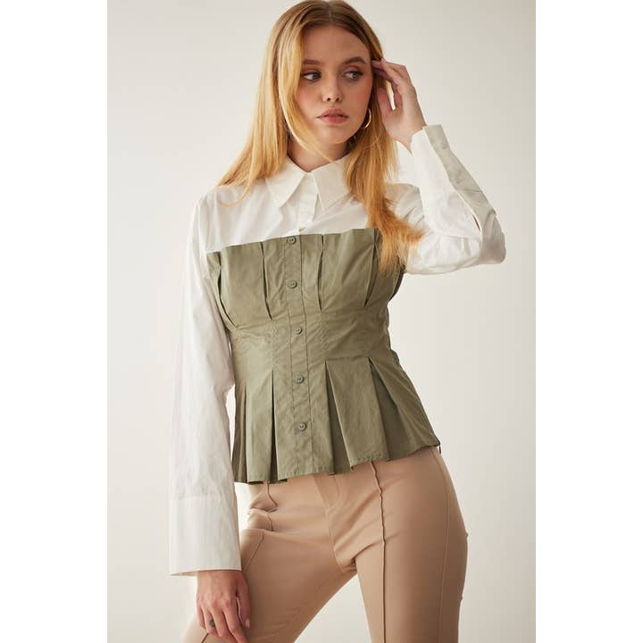 CORSET COMBO WITH BUTTON DOWN SHIRT TOP for wholesale by idem ditto