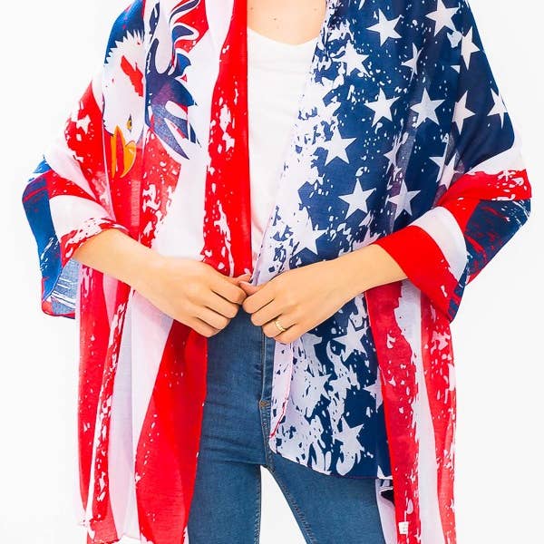 Cap Zone - Wholesale Scarf - Women's - Vintage Wash American Flag Oblong Scarves
