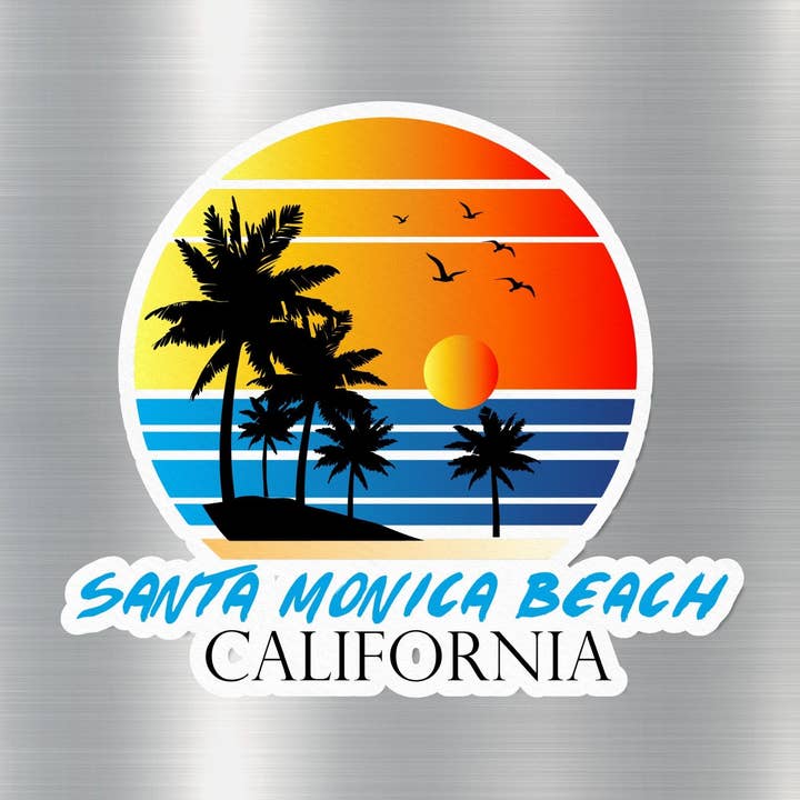 Santa Monica Beach California Sunset Sticker for wholesale by GraffMerch.com
