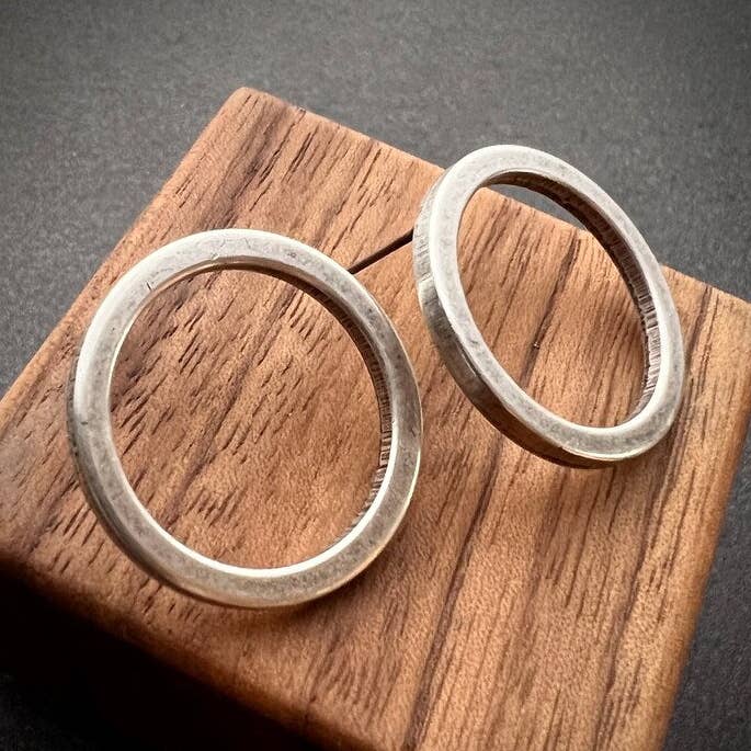 Silver Circle Post Earrings, Hoop, Large Studs, Simple Everyday Jewelry, JohnnyGirl for wholesale by Johnny Ltd.
