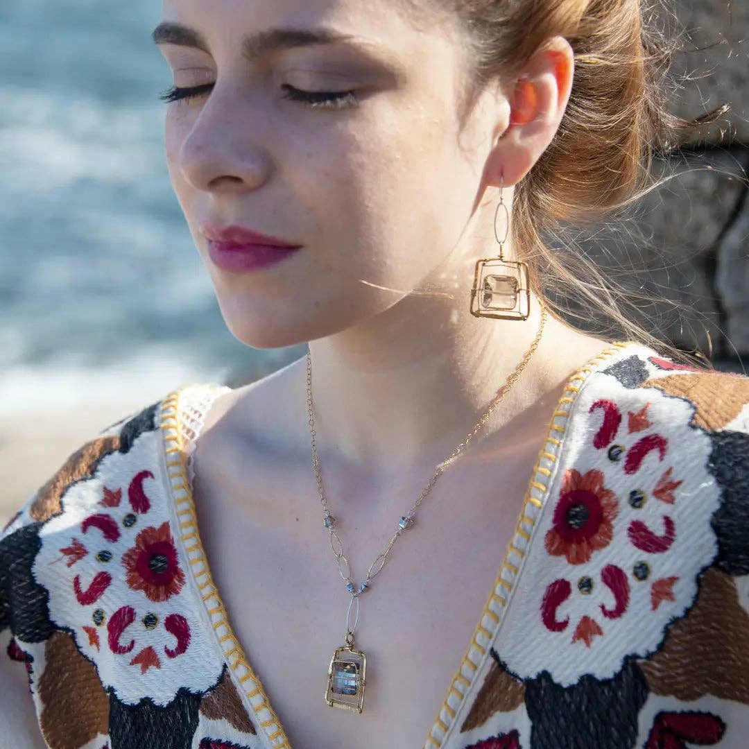 Art by any Means Jewelry - Wholesale Dangle Earrings - Champagne Crystal Tile Earrings E811943