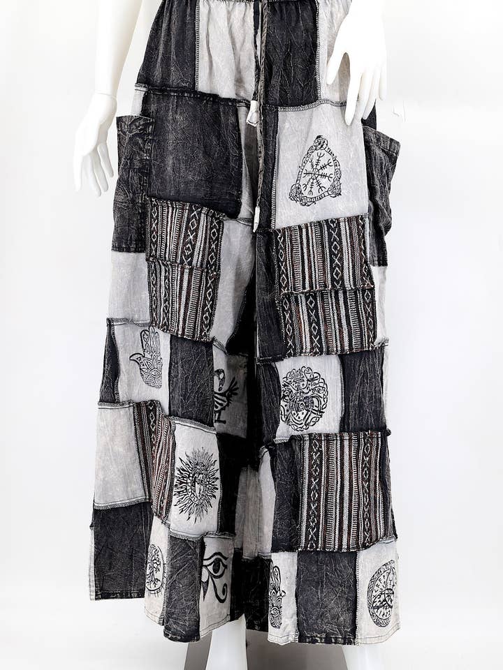 Himalaya Handmade - Wholesale Pants – Women's - Cotton Hippie Handmade Harem Overlock Old Gods Symbols Patchwork Wide Leg Bohemian Trousers6
