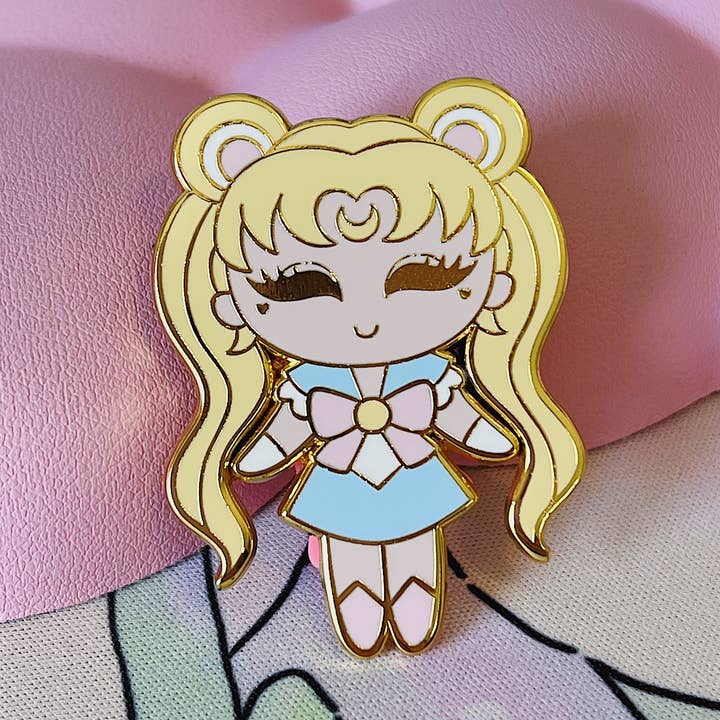 Chibi Moon Enamel Pin | Gold Plated for wholesale by The HoneyBShop