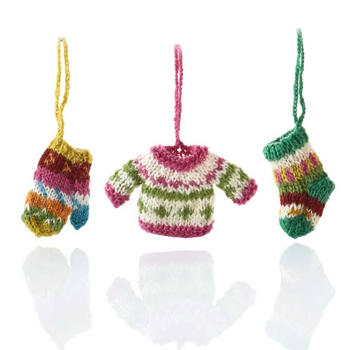 SERRV International - Wholesale Ornament Set - All Bundled Up Knit Ornament Set