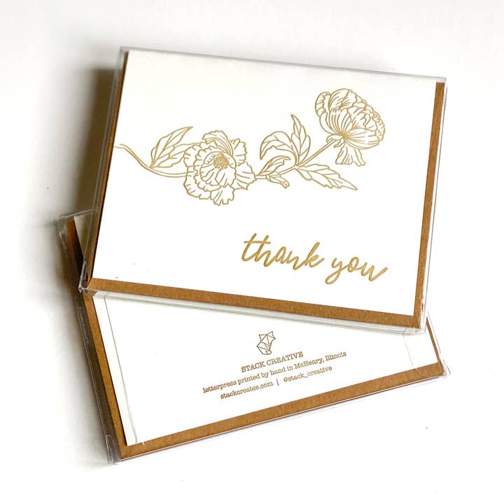 Thank You Card Set - Gold Peony for wholesale by Stack Paper Press