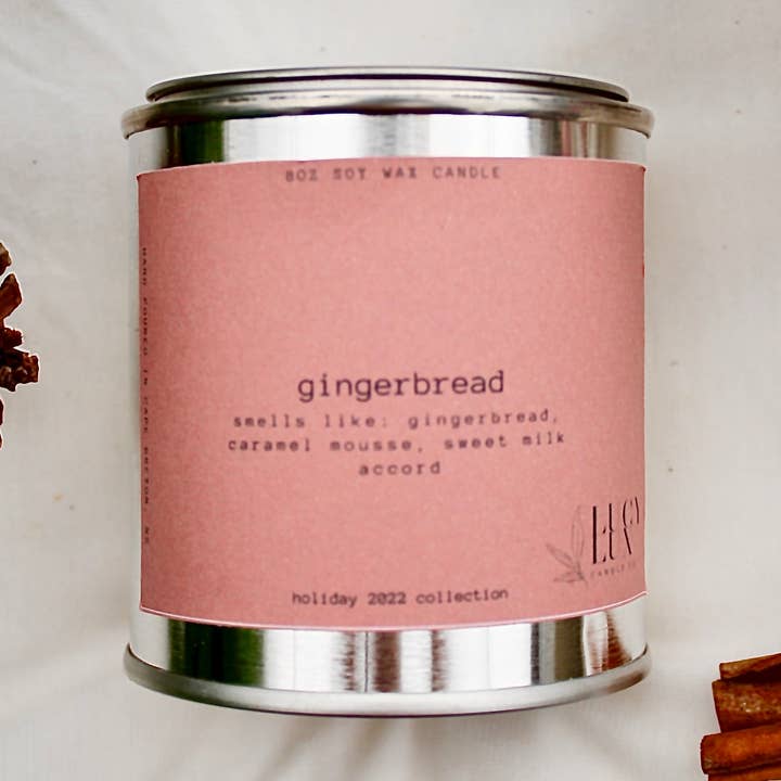 gingerbread 8oz candle for wholesale by Lucy Lux Candle Company