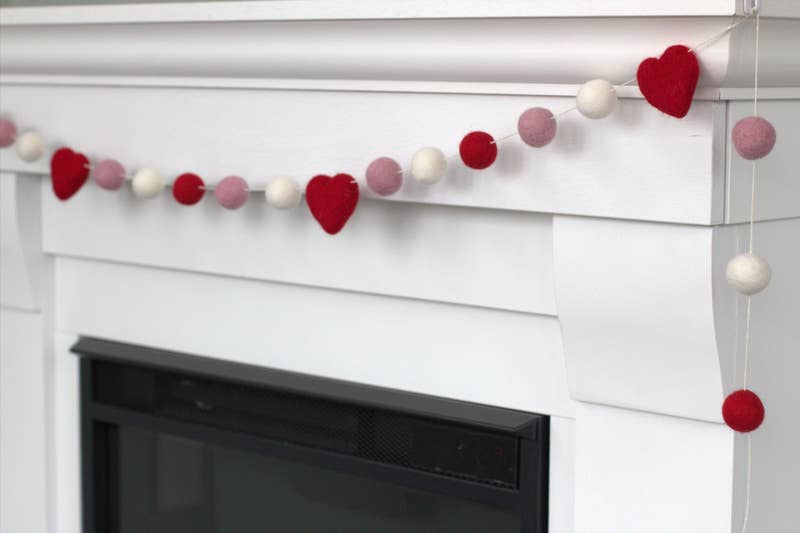 Matthew + Mae - Wholesale Bunting/Garland - Valentine's Day Garland- Red Pink White- Felt Balls & Hearts5