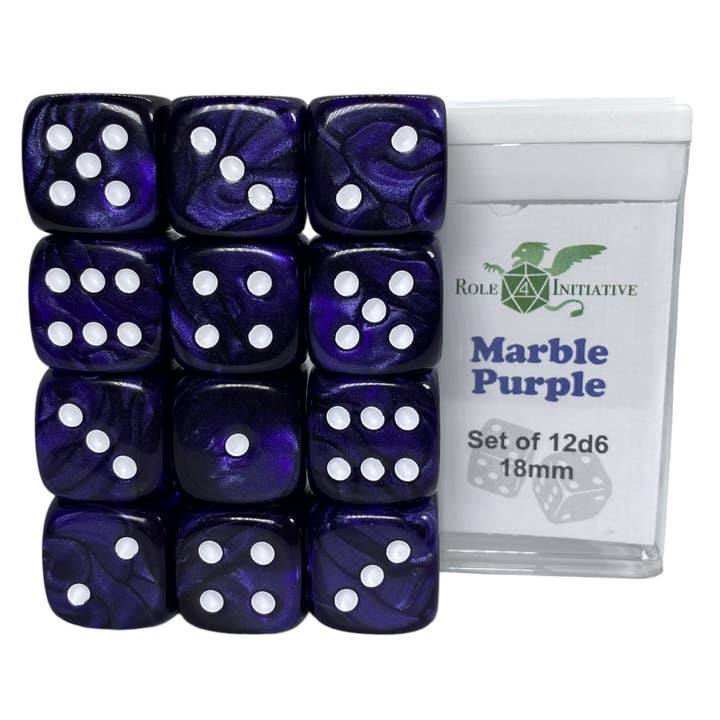 Marble Purple Dice - Set of 12d6 pips 18mm for wholesale by Role 4 Initiative