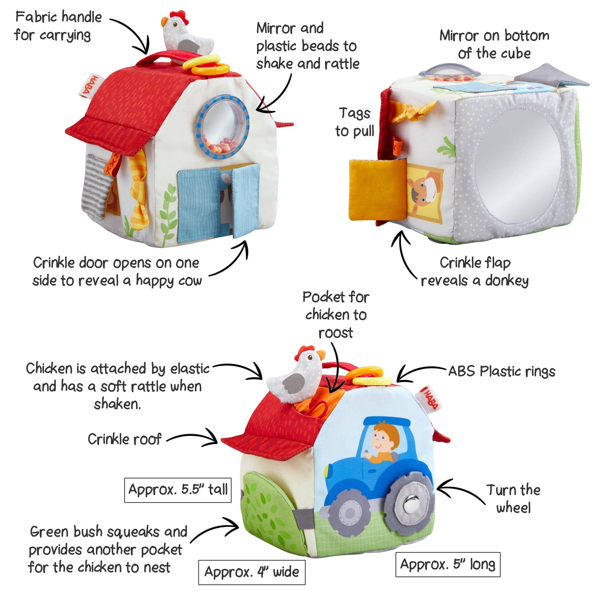 HABA USA - Wholesale Crinkle Tag Toy - Baby - Farmyard Play Cube5