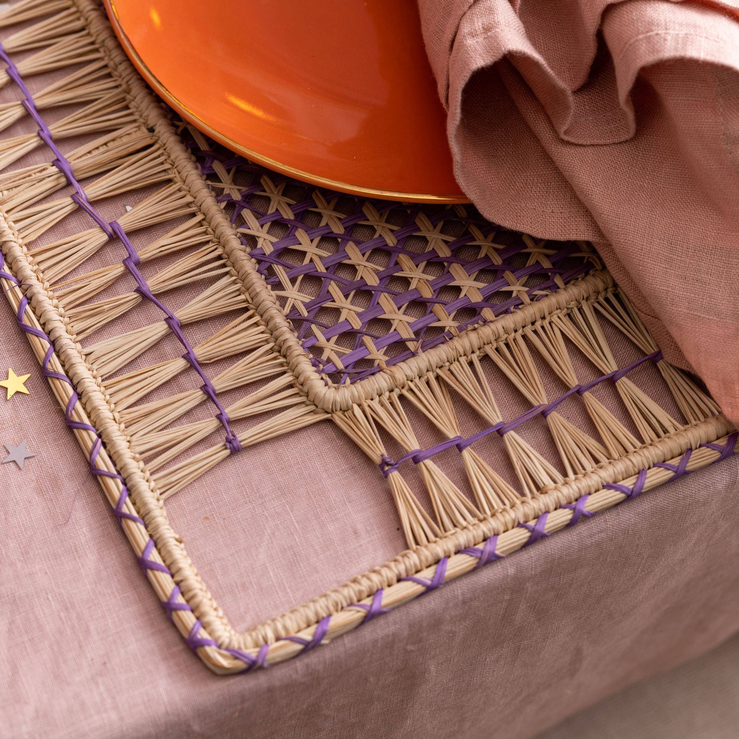 Washein - Wholesale Placemat - Purple Lavender Square Placemats Natural Woven Straw5