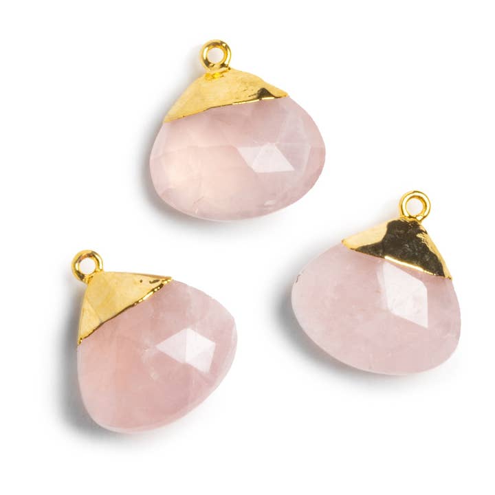 23x21mm Gold Leafed Rose Quartz Heart Pendant 1 Piece for wholesale by The Bead Traders