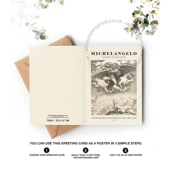 Weekend Concept – Cartão de saudação diária por atacado – Cartão de felicitações Michelangelo O Rapto de Ganimedes3