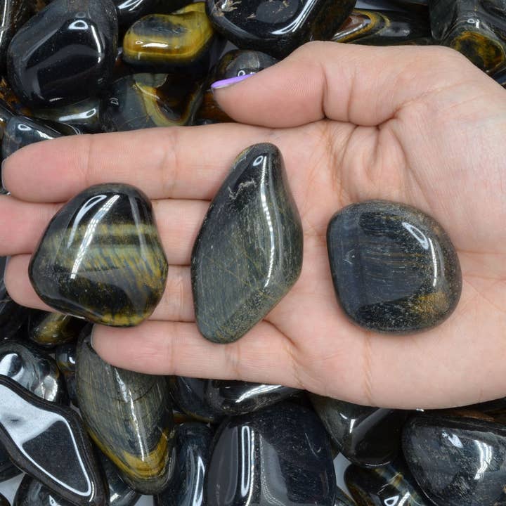 Fantasia Mining - Wholesale Spiritual Stone/Crystal - Tumbled Blue Tiger Eye - 1" to 1.75" - Size 8 (1lb)