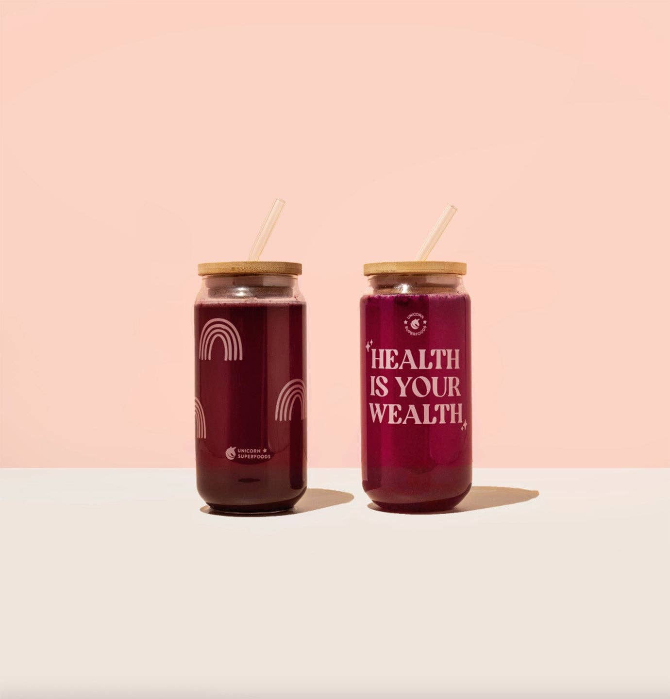 Unicorn Superfoods - Wholesale Drinking Glass/Cup - Health Is Your Wealth Glass Tumbler2