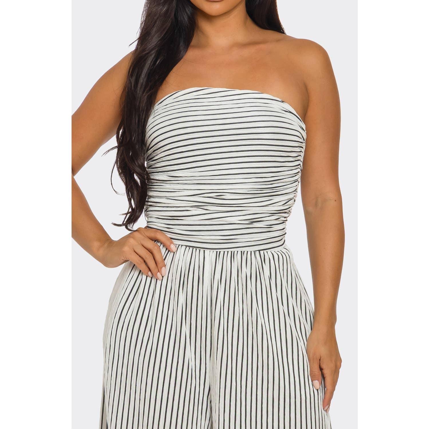 ITSSY - Wholesale Jumpsuit - Women's - Striped Strapless Pleated Wide Leg Jumpsuit13
