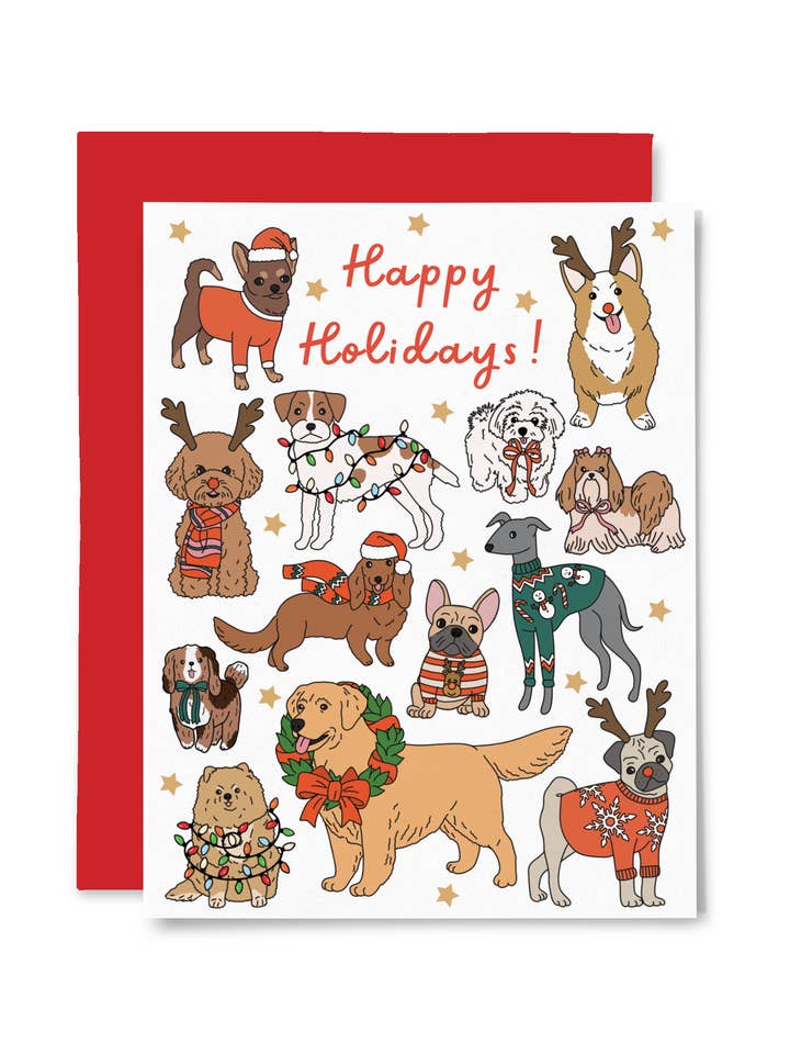Holiday Dogs Card for wholesale by Illustrating Amy