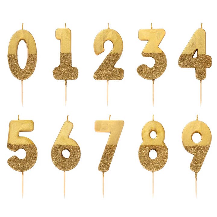 Talking Tables USA - Wholesale Cake Candle - Gold Glitter Birthday Number Candles | 0-9 | Single |