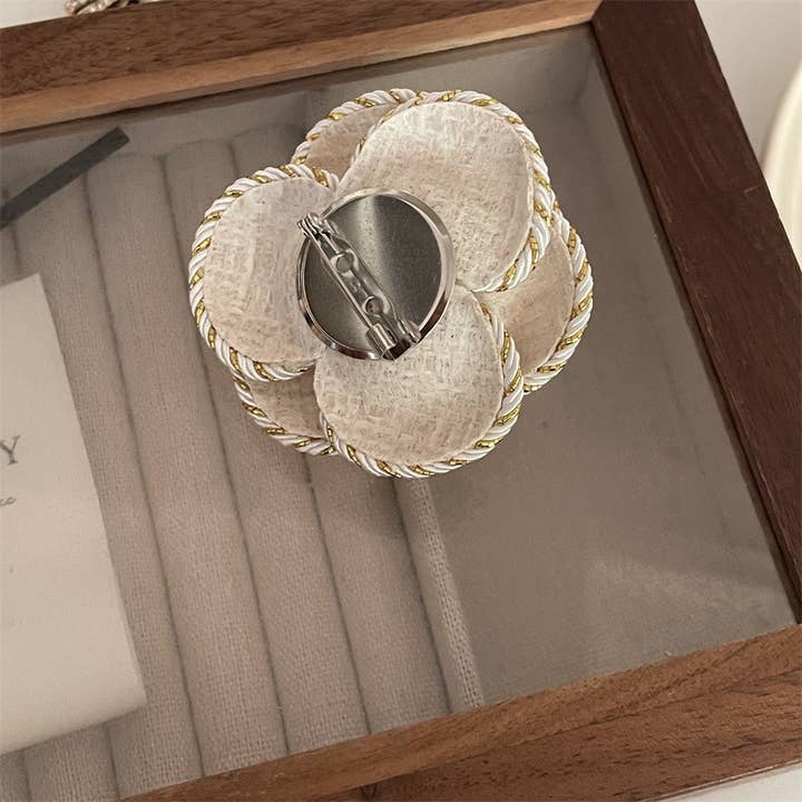 PEACH ACCESSORIES - Wholesale Brooch - Camellia Brooch with Lustrous Pearl Center in Cream 15881