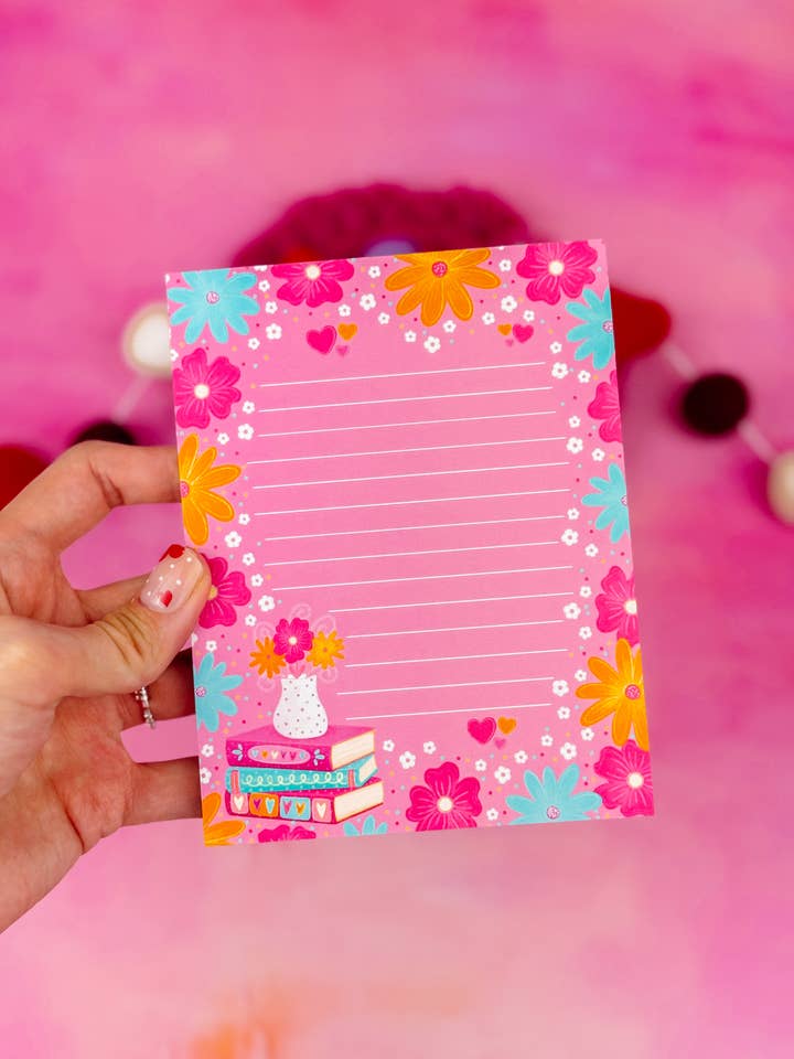 Romance Book Stack Notepad 4.25" x 5.5" for wholesale by Emily Cromwell Designs