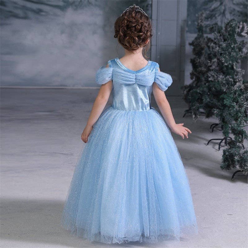 BLUE Solid Color Cinderella Girl's Puff Dress for wholesale on Faire4