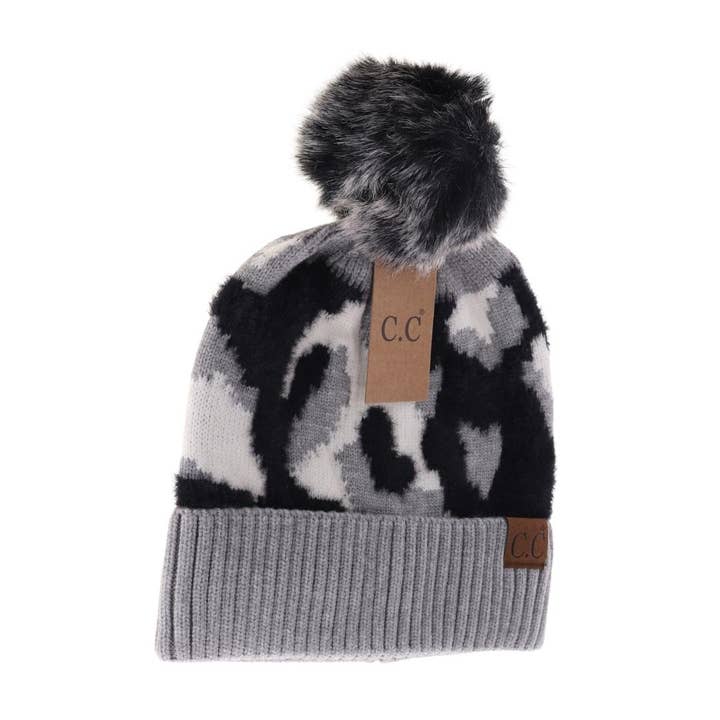 C.C Beanie - Wholesale Beanie - Women's - Abstract Camo Print Pom C.C Beanie HAT4005